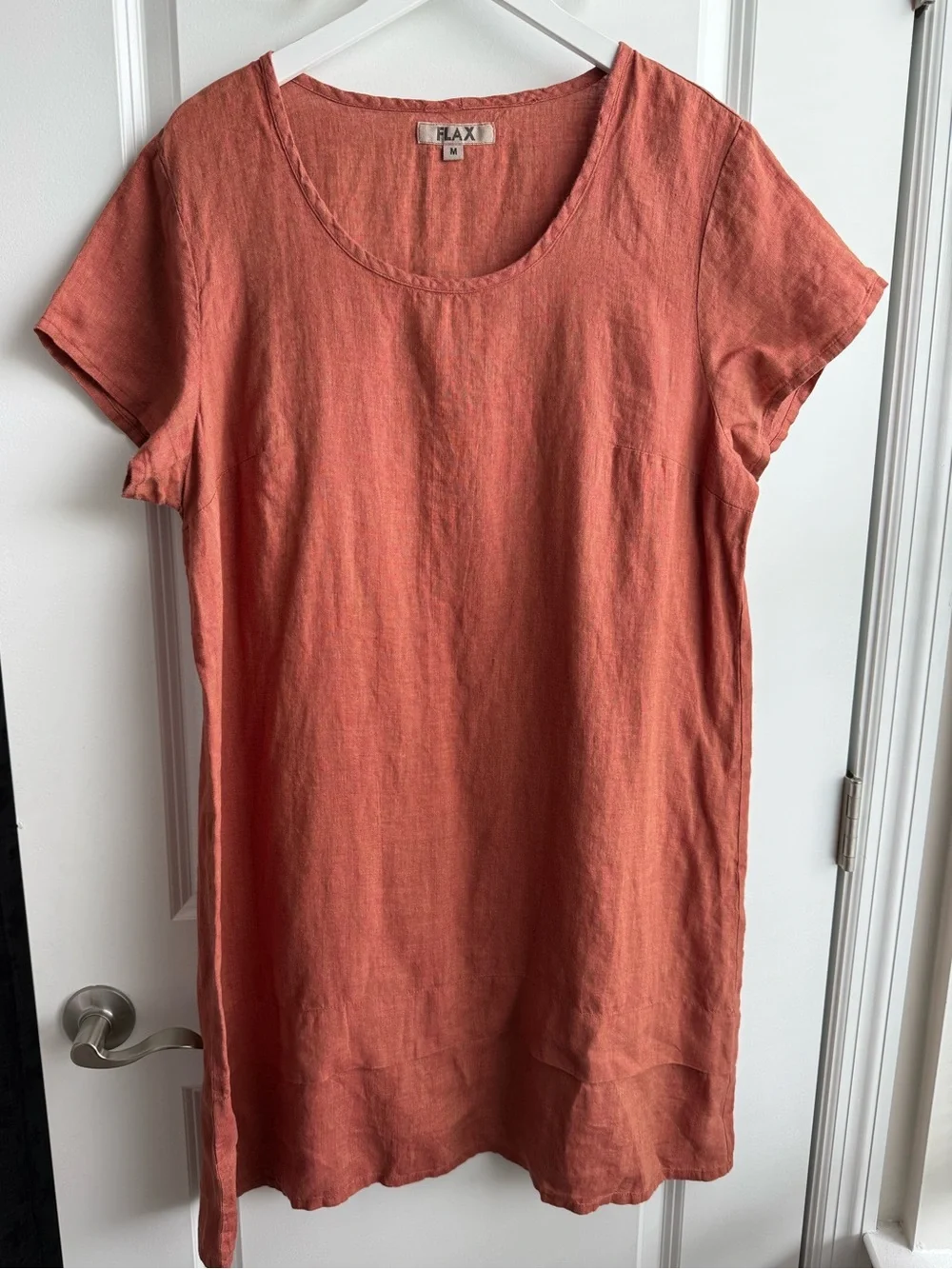 FLAX 100% Linen Short Sleeve Dress Tunic Coastal Lagenlook Medium Bohemian Boho